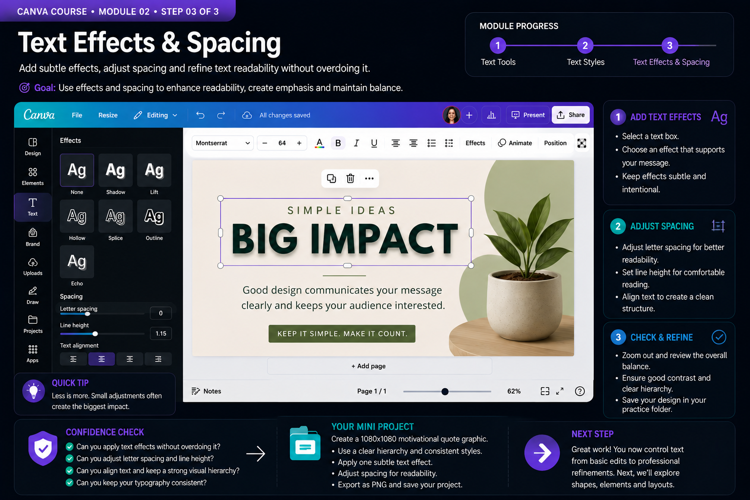 Canva module 2 instructional visual: Contrast, balance and visual rhythm