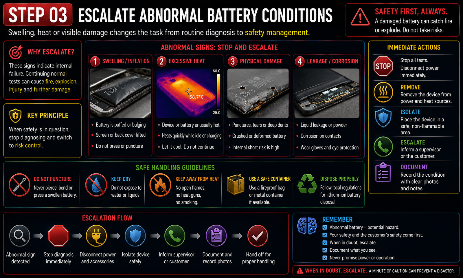 Escalate abnormal battery conditions