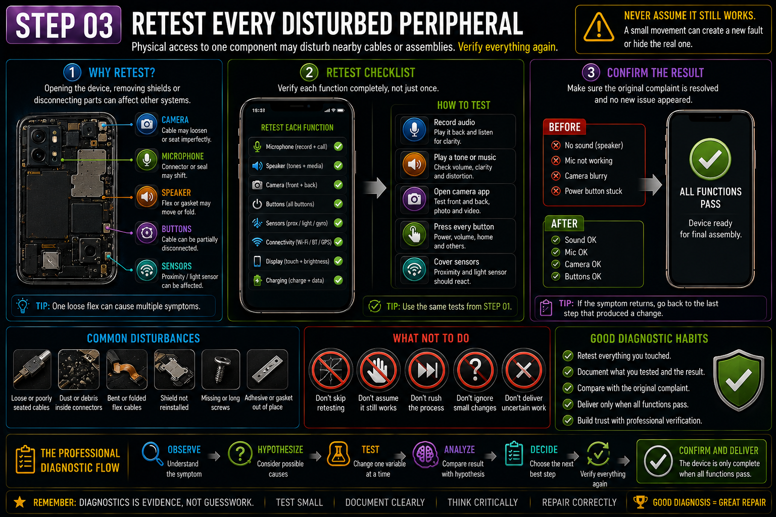 Retest every disturbed peripheral