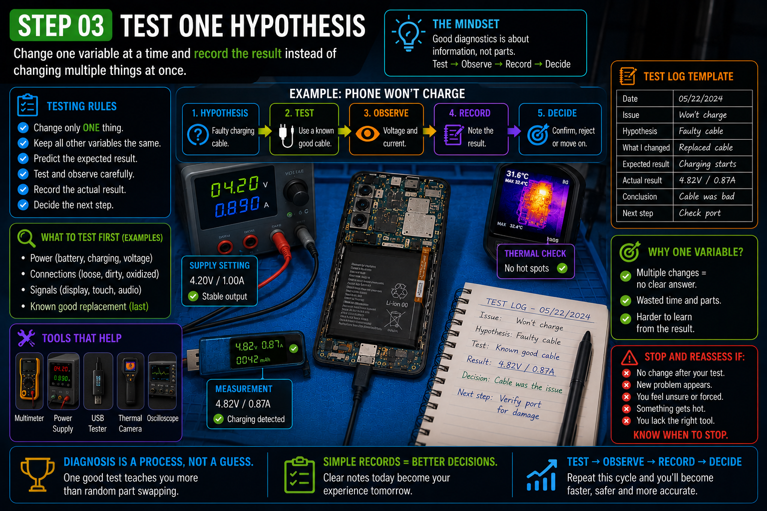 Technical illustration for lesson 05, step 3: Test one hypothesis
