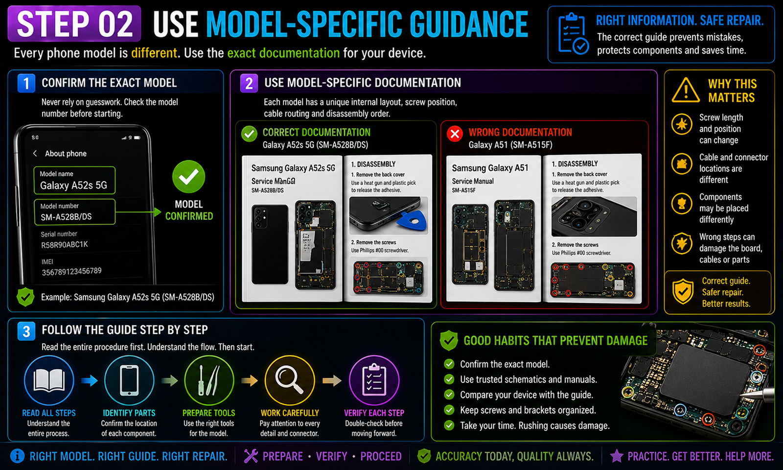 Technical illustration for lesson 08, step 2: Use model-specific guidance